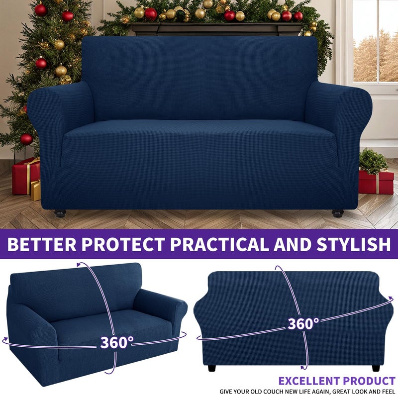 ZNSAYOTX Super Stretch Couch Cover Love Seat Sofa Covers for Living Room Dogs Pet Friendly Furniture Protector Spandex Loveseat Slipcovers with Anti Slip Foam Sticks (Navy Blue, Loveseat) - Image 2